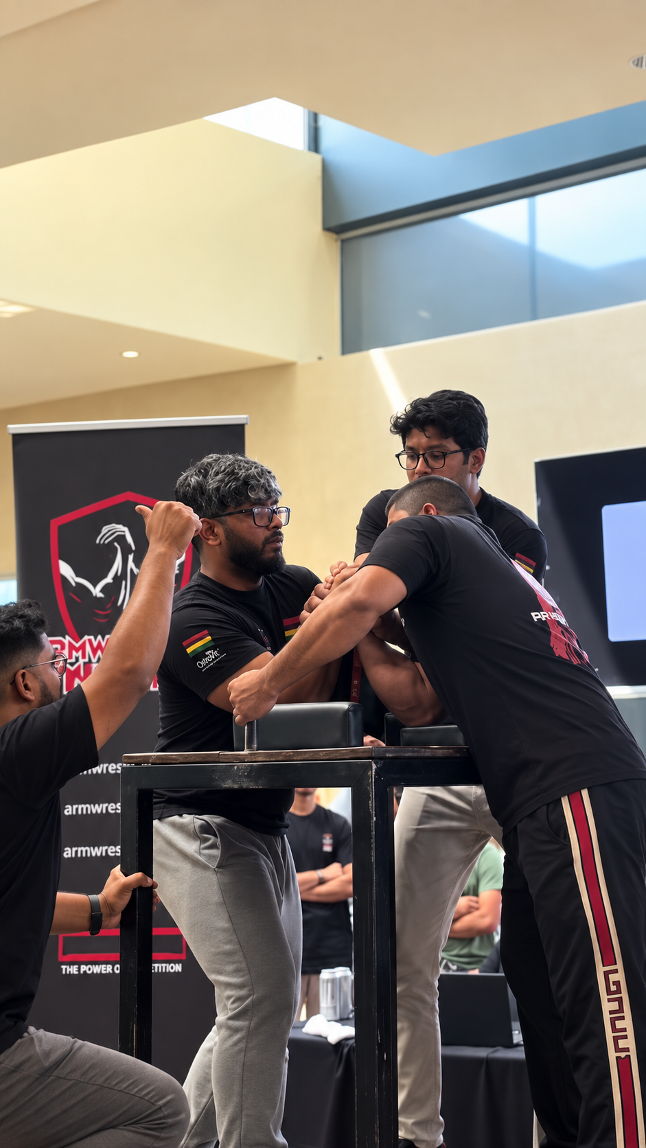 Sanka competing at an arm wrestling event